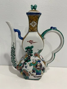 Vintage Possibly Antique Japanese Fuku Ko Kutani Porcelain Teapot w/ Figures - Picture 1 of 12