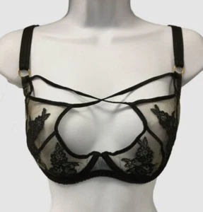 $250 Agent Provocateur Women Black Floral Mesh Open Front Underwire Bra Size 34E - Picture 1 of 2