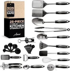 25-Piece Stainless Steel Kitchen Utensil Set | Non-Stick Cooking Gadgets a - Picture 1 of 5
