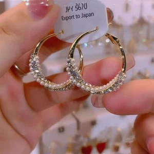 Women Romantic Jewellery Shiny Pearl Gold Earrings Hoop Girls Gift UK - Picture 1 of 3