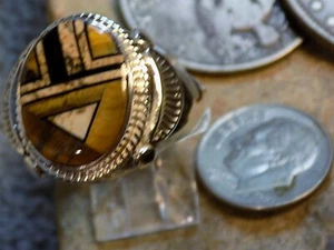 Sterling Multi Stone Inlay Navajo Mens/Unisex Ring Alfred Tsosie Size 12 1/2 - Picture 1 of 9