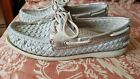 Women´s Sperry Top-Sider Gray/Silver Woven Leather Boat Shoes Sz 6 M.