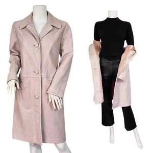 1960's Pink Leather Trench Coat I 3 Button Jacket I MOD I Sz Med - Picture 1 of 10