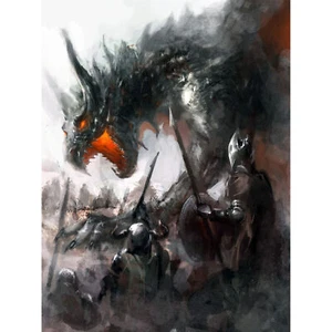 Kunst Gemälde Zeichnung Fantasy Drachenschlacht Mittelalter Krieger Leinwandbild - Bild 1 von 4