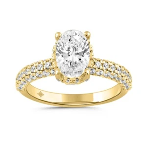 2.50 cttw Lab Grown Oval Round Diamond Halo Engagement Ring 14k Yellow Gold - Picture 1 of 4