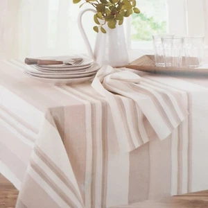 Mantel de tela 60x102 Chambord beige marfil rayas mezcla de algodón - Imagen 1 de 3