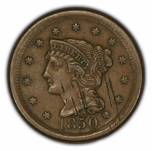 1850 1c Braided Hair Large Cent - XF/AU Details - SKU-Y2803 - Picture 1 of 4