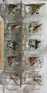 Hunting Lodge Series Game Bird Dog Deer Fish Libbey Glass Mug Lot Of 10 Man Cave - Picture 1 of 10