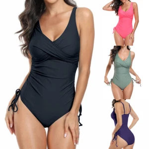 Mujeres Bikini Cruz Sólido Con Cordones Una Pieza Deportes Playa Moda Traje de Baño 240119 - Imagen 1 de 42