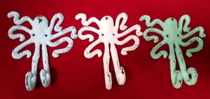 Nautical Beach Ocean Shore Distressed Octopus Towel Hat Bath Wall Hook Cast Iron - Picture 1 of 10