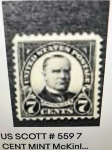Scott#559 1923 7c McKinley Perforated 11 Flat Plate Issue Mint LH Remnant - Picture 1 of 1
