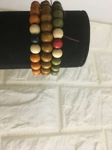3 pc Unisex Colorful -Wooden Stretch Beaded Bracelets-Size 6-US Seller - Bild 1 von 1