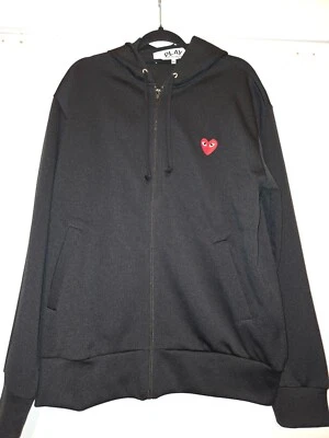 Comme des Garcons Play Black Hoodie Track Jacket with Red Heart, Size XXL - Image 1 of 4
