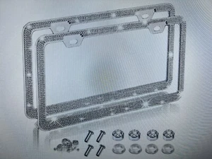 Bling License Plate Frame 2 PK Sparkly Rhinestone Stainless Steel - Picture 1 of 8