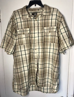 Attitude Plaid Mens Sz 5XL Metal Buttons, brown Plaid Decorative Stitch, Casual - Image 1 of 4