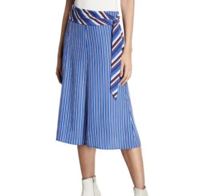 Nueva Falda Midi Nueva con Etiquetas $395 Rag & Bone Felix Azul Rayas Seda Talla 12 Foto 1 de 4