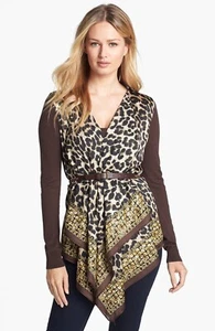 Michael Kors Brown Leopard Print Belted Flyaway Cardigan Small S  NWT $150 - Picture 1 of 5