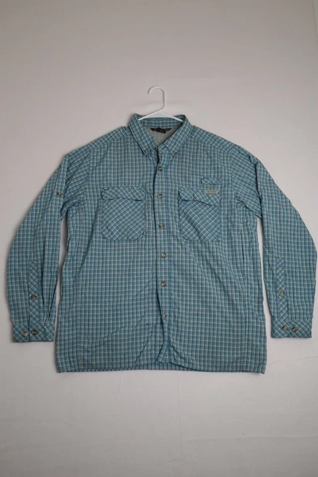 ExOfficio Mens Large Blue Green Plaid Button Up Shirt Long Sleeve Hiking Outdoor - Image 1 of 4