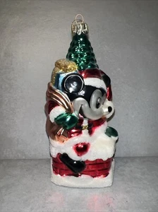 Disney Mickey Mouse Santa on Chimney Christmas Tree Euro Style Glass Ornament✅ - Picture 1 of 4