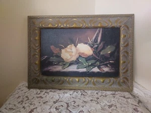 vintage ornate picture frame canvas magnolia flower multicolor 19x13 - Picture 1 of 4