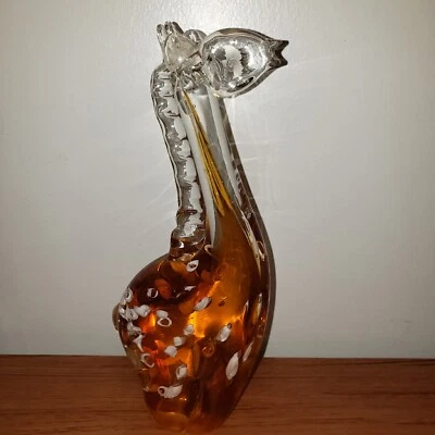 Jirafa Arte Vidrio Pesado Pisapapeles Estatua 9.25" Naranja Por Cristal Transparente Foto 1 de 4