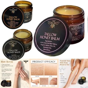 New Organic Grass-Fed Beef Tallow Balm With Raw Honey Moisturizing Cream 100g - Picture 1 of 22