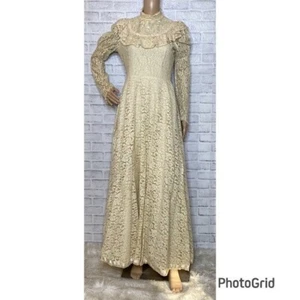 Vintage 1970’s Courier’s California lace prairie maxi dress Fits Small S - Picture 1 of 13