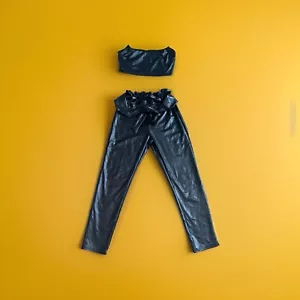 2 Stück Röhrentop Hose Tag & Nacht Kunstleder Hose Oberteil Schwarz US L Sexy Träger🔥 - Bild 1 von 8