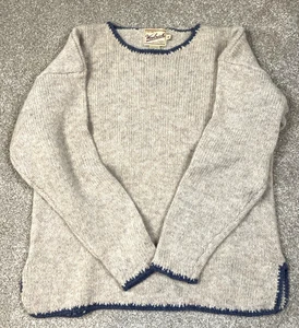 Suéter de lana vintage Woolrich para mujer avena mediana con costuras azules - Imagen 1 de 10