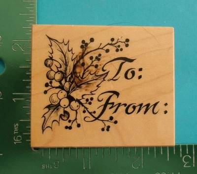 PSX E-1592 A / DESDE ETIQUETA DE REGALO DE NAVIDAD Sello de goma Acebo Bayas Foto 1 de 2