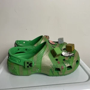 Crocs Minecraft Clogs Kids Green Creeper Jibbitz Size J2 Limited Edition - Imagen 1 de 13