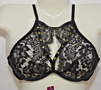 NWT Emmeline High Neck Plunging Unlined lace Bralette Black 36B 36 B - Image 1 of 4