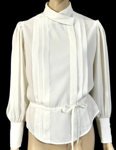 Vintage 80er Liz Claiborne Chiffon Bischof Ärmel Militär Kordelzug Bluse Gr. 4 - Bild 1 von 7