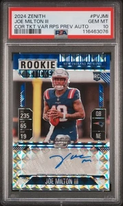 2024 Zenith Contenders Optic Joe Milton III variante blu automatico #19/24 PSA 10 SP - Foto 1 di 2