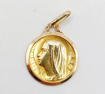 Médaille religieuse vintage or 18k Vierge Marie - Photo 1/4