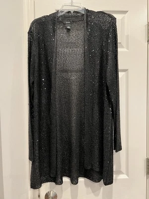 Cárdigan Alfani de lentejuelas semi transparente frente abierto, negro, talla XL Foto 1 de 4