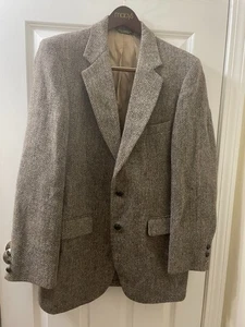 Vtg College Hall 100% Wool GREY HERRINGBONE 2 BUTTON Harris Tweed BLAZER SZ 38 - Picture 1 of 12