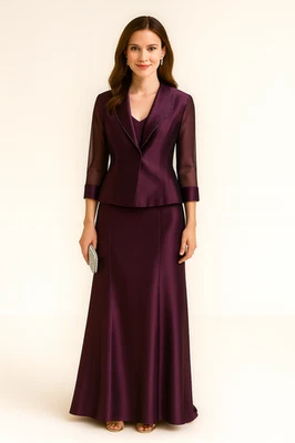 Alex Evenings Maxi Gown 紫色串珠 V 领 2 件套夹克连衣裙套装 12 码全新 — 第 1/4 张图片