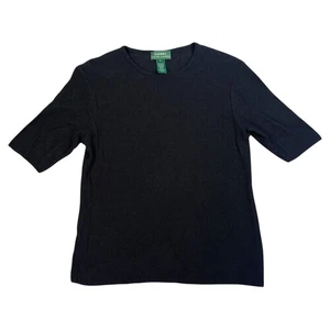 Lauren Ralph Lauren Knit Top Size L Black 100% Silk Waffle Knit Textured - Picture 1 of 7