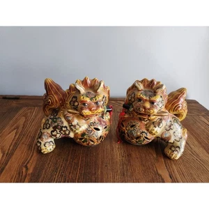 De Colección Par de Perros Kutani Foo Japoneses Leones Guardianes Imperiales Usados en Excelente Condición - Imagen 1 de 5