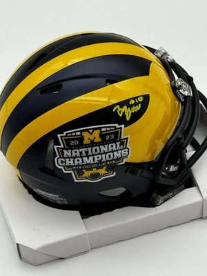Zeke Berry Autographed Michigan Wolverines 2023 CHAMPS Mini Football Helmet JSA - Image 1 of 4
