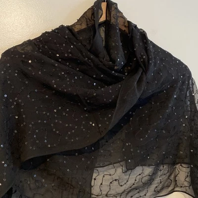 Lord & Taylor 黑色亮片围巾裹巾闪亮婚礼晚礼服正式美丽 — 第 1/4 张图片