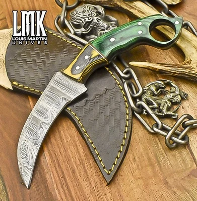 LMK Custom Karambit Knife Twist Damascus Hard Wood Wooden Bolster EDC - Image 1 of 4