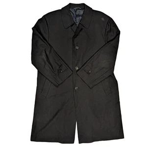 Canali Wool Overcoat Men's 56r Black 3 Button Vented Trench Italy Long PeaCoat - Picture 1 of 10