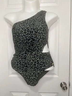 Traje de baño Jones New York para mujer L verde estampado de guepardo de un hombro de una pieza Foto 1 de 4