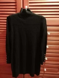 Monsoon Black Woolen Knit High Neck Gold Tone Buttons Mini Dress size UK 12 - Picture 1 of 5
