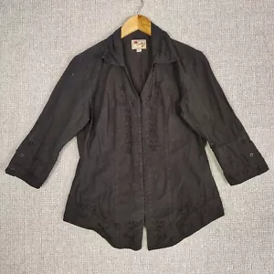 Vtg Scully Sz L Black Western Shirt 3/4 Sleeve Embroidered Cowgirl Equestrian - Picture 1 of 13