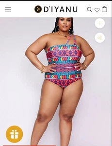 NUEVO Traje de baño para mujer D'IYANU Adowa estampado arco iris traje de baño tropical 1X nuevo con etiquetas - Imagen 1 de 4
