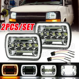 For Chevy Express Cargo Van 1500 2500 3500 Pair 7x6 5x7 LED Headlights Hi/Lo DRL - Picture 1 of 12