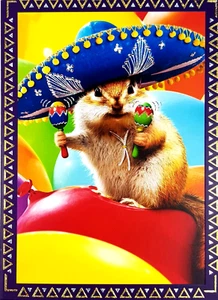 AVANTI PRESS Birthday Card Sparkling Foil Embossed Chipmunk Sombrero - Foto 1 di 5